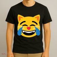 Emoticon Cat Face With Tears Of Joy T-Shirt thumb 3