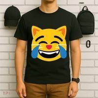 Emoticon Cat Face With Tears Of Joy T-Shirt thumb 6