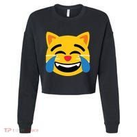 Emoticon Cat Face With Tears Of Joy Cropped Pullover Crew thumb 0
