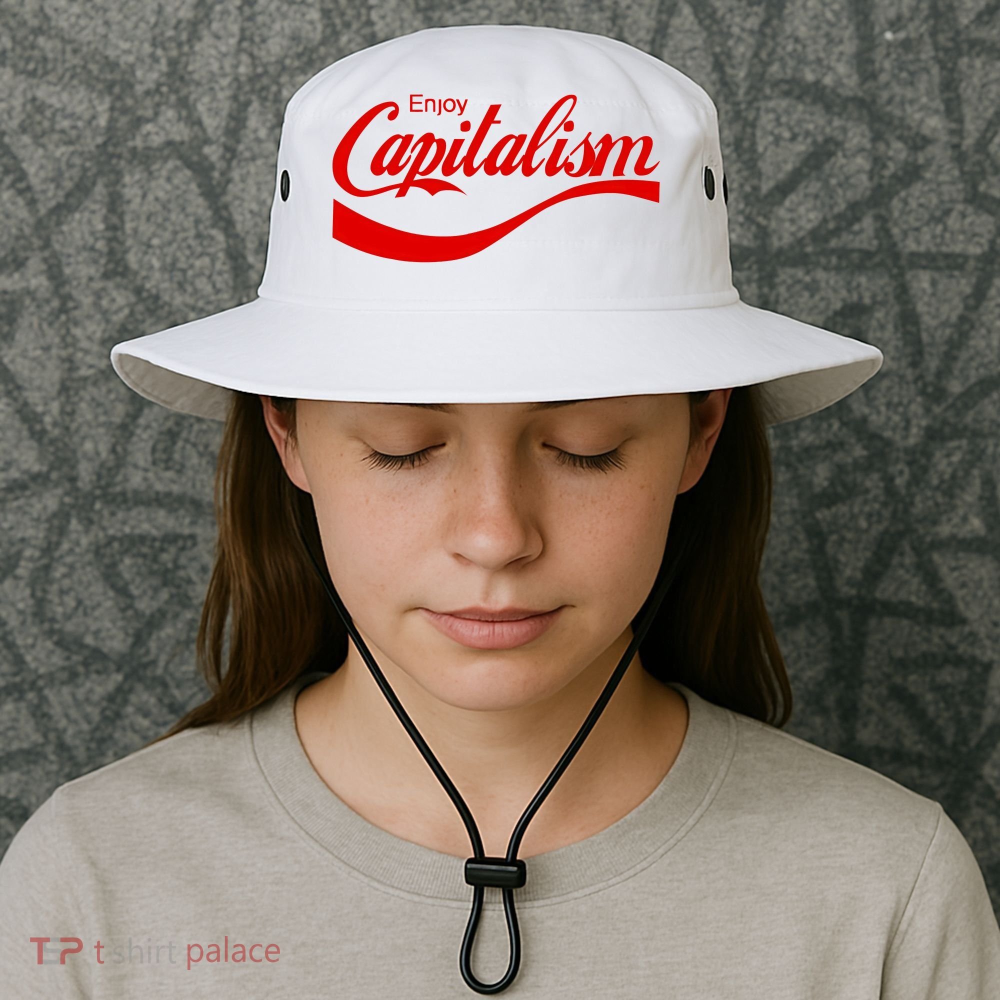 Enjoy Capitalism Funny Parody Political Humor Bucket Hat