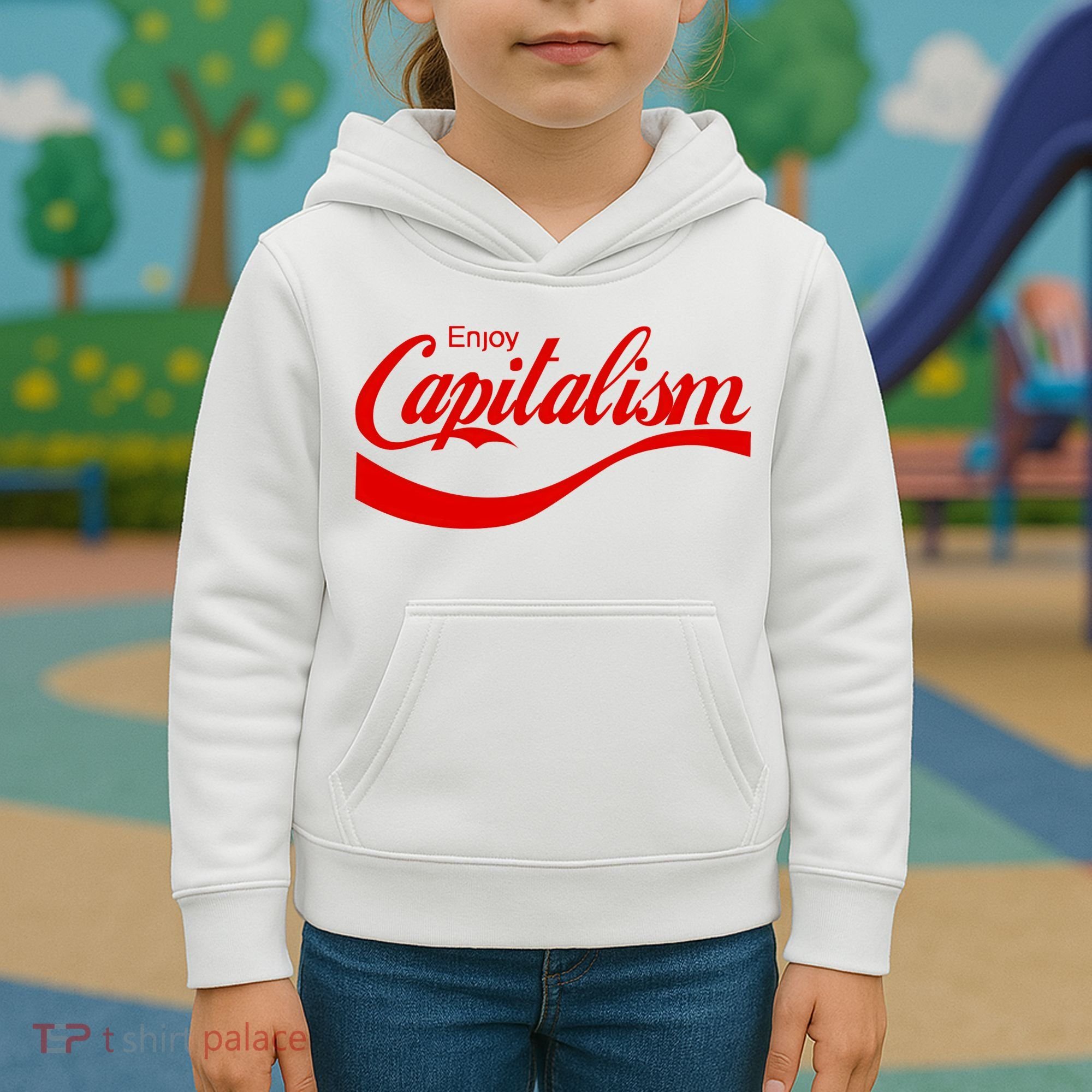 Enjoy Capitalism Funny Parody Political Humor Kids Hoodie