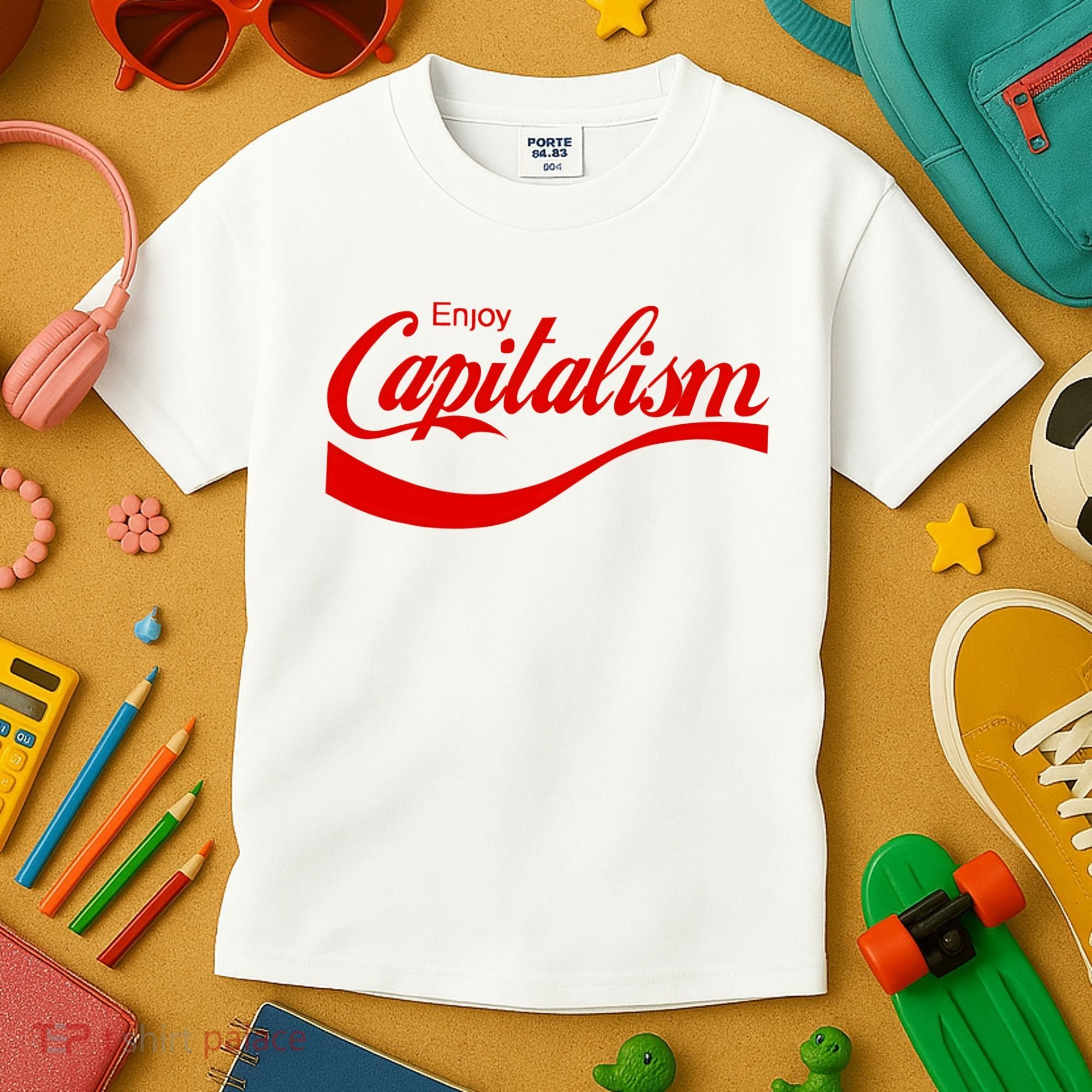 Enjoy Capitalism Funny Parody Political Humor Kids T-Shirt