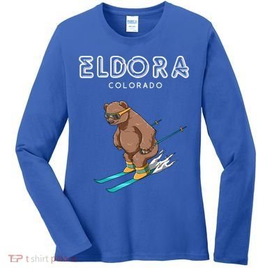 Eldora Colorado Funny Ski Grizzly Bear Gift Women's Long Sleeve Shirt