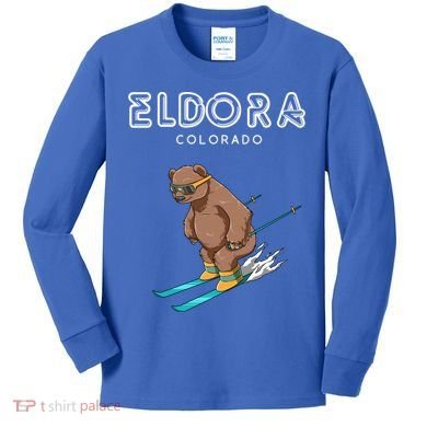 Eldora Colorado Funny Ski Grizzly Bear Gift Kids Long Sleeve Shirt