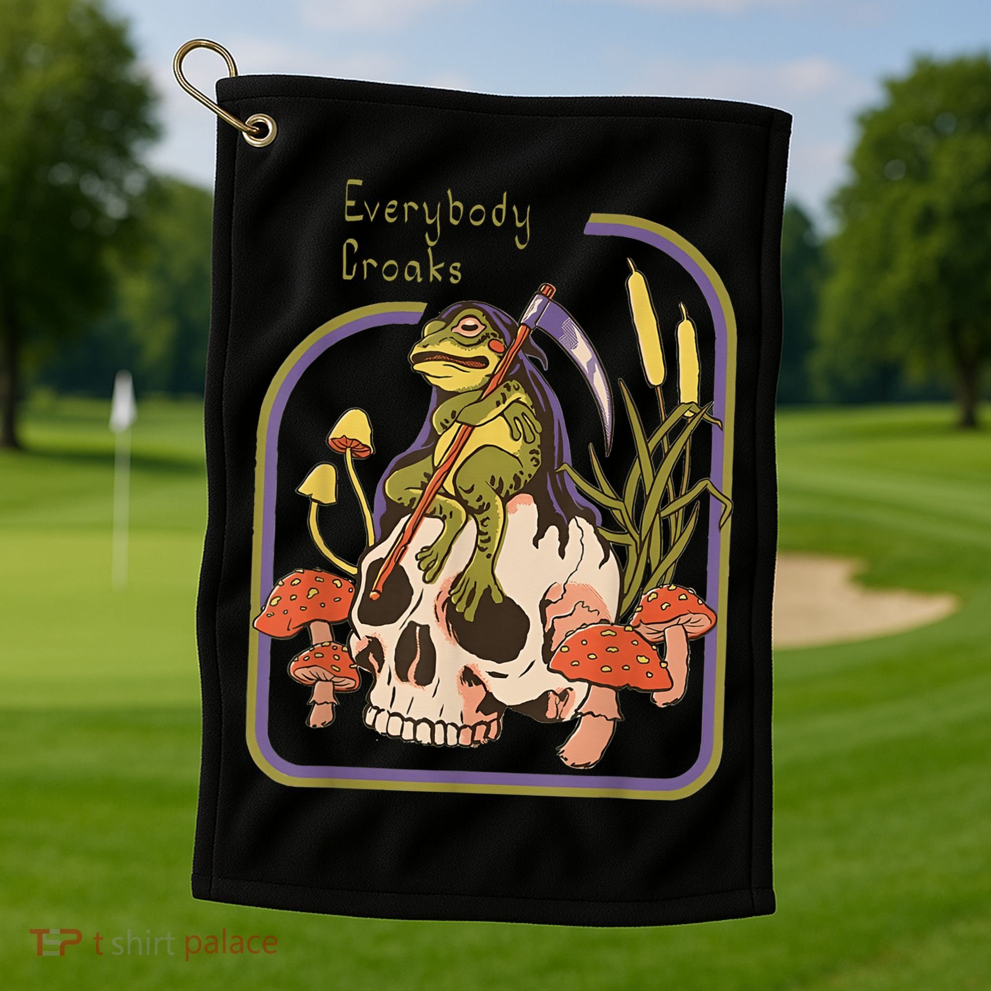 Everybody Croaks Frog Skull Mushroom - Everybody croaks Golf Towel