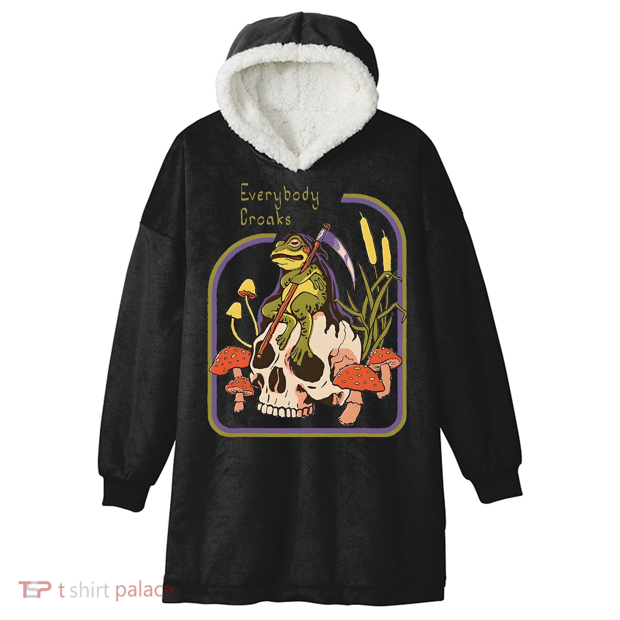 Everybody Croaks Frog Skull Mushroom Everybody croaks Hooded Wearable Blanket