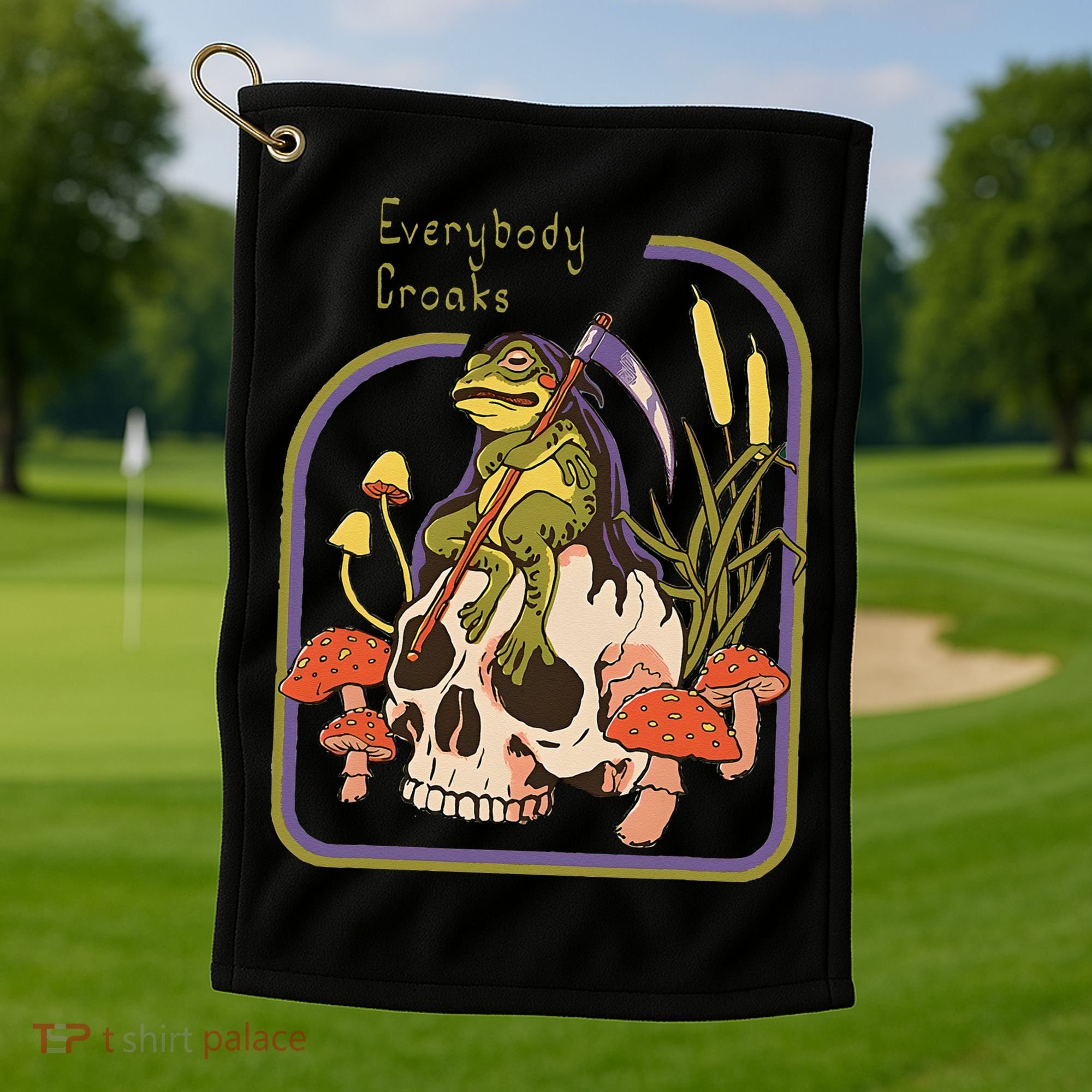 Everybody Croaks Frog Skull Mushroom Everybody croaks Golf Towel