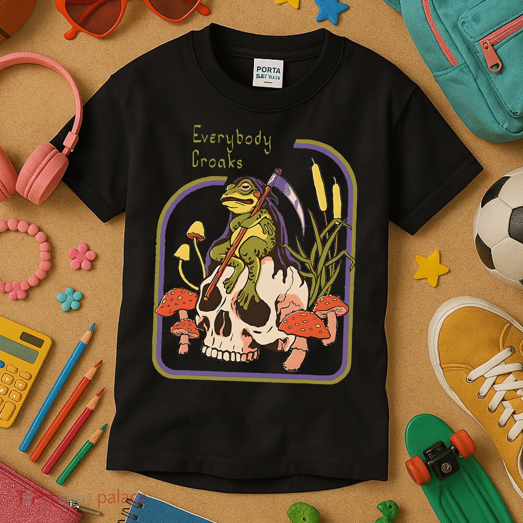 Everybody Croaks Frog Skull Mushroom Everybody croaks Kids T-Shirt