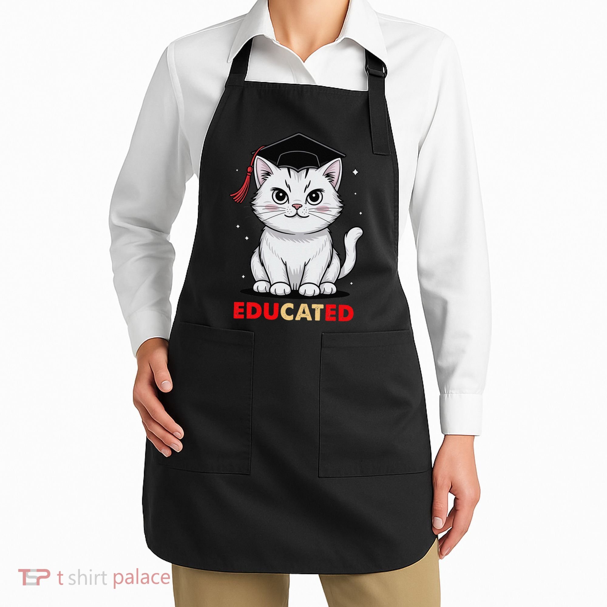 Educated Cat Graduation Cap Last Day Of School Apron