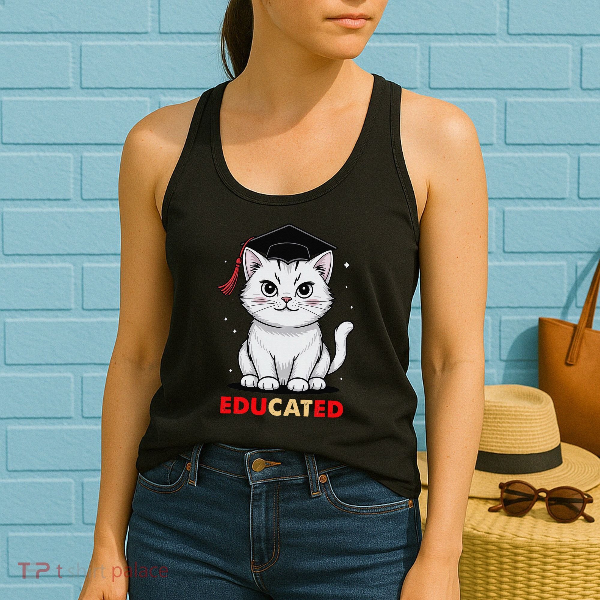 Educated Cat Graduation Cap Last Day Of School Women's Tank Top