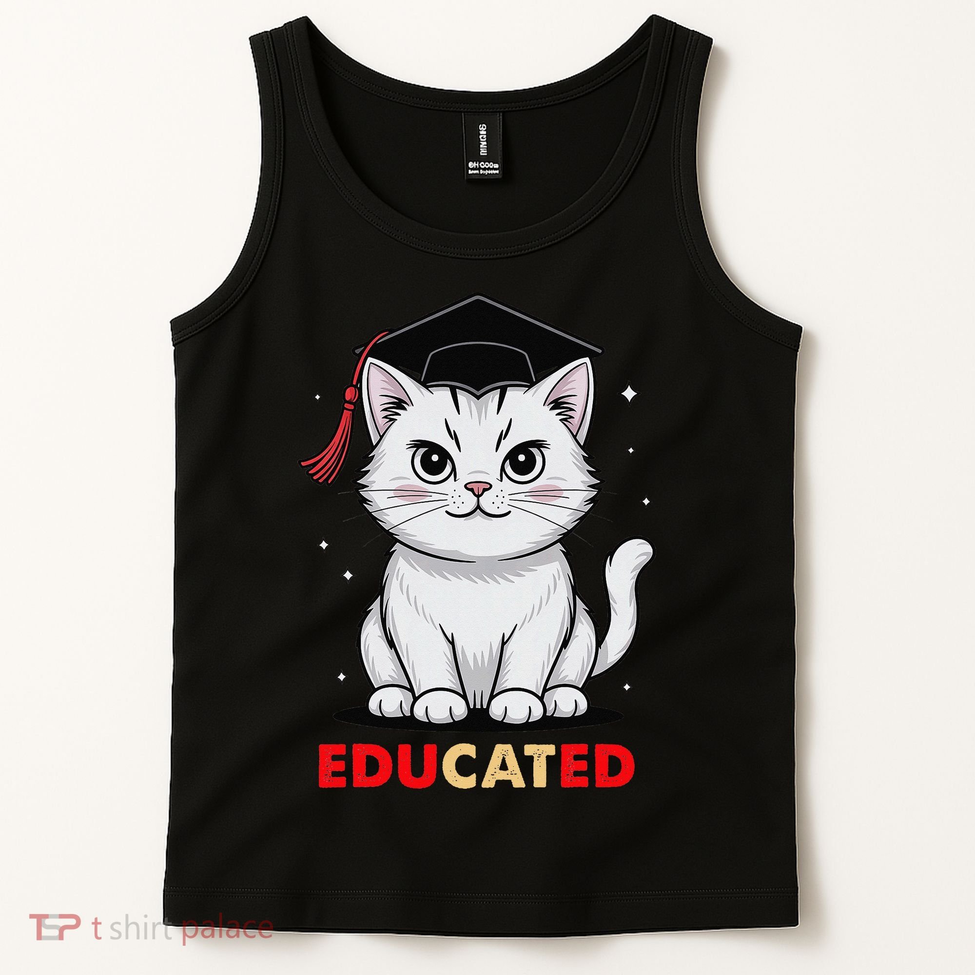 Educated Cat Graduation Cap Last Day Of School Tank Top
