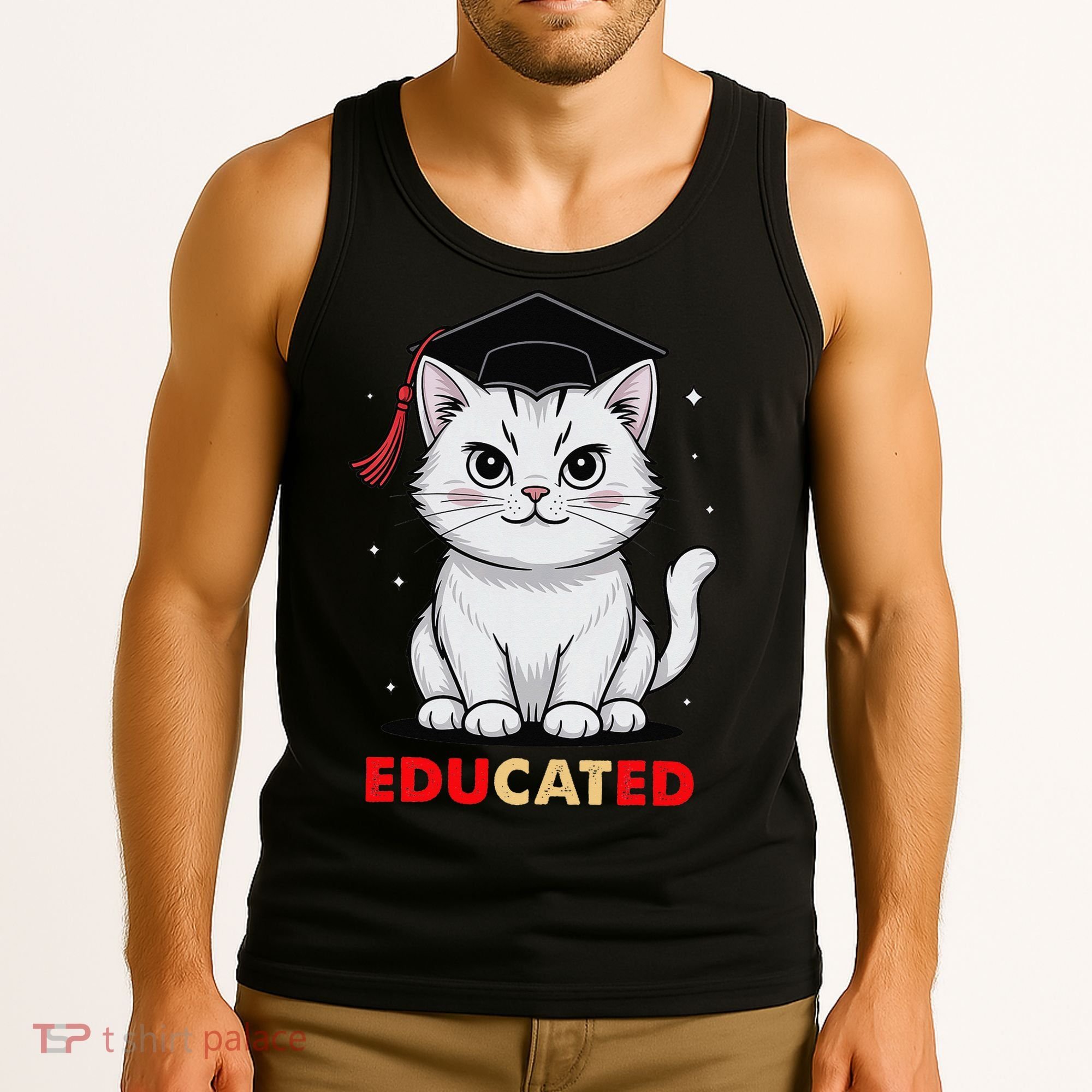 Educated Cat Graduation Cap Last Day Of School Tank Top