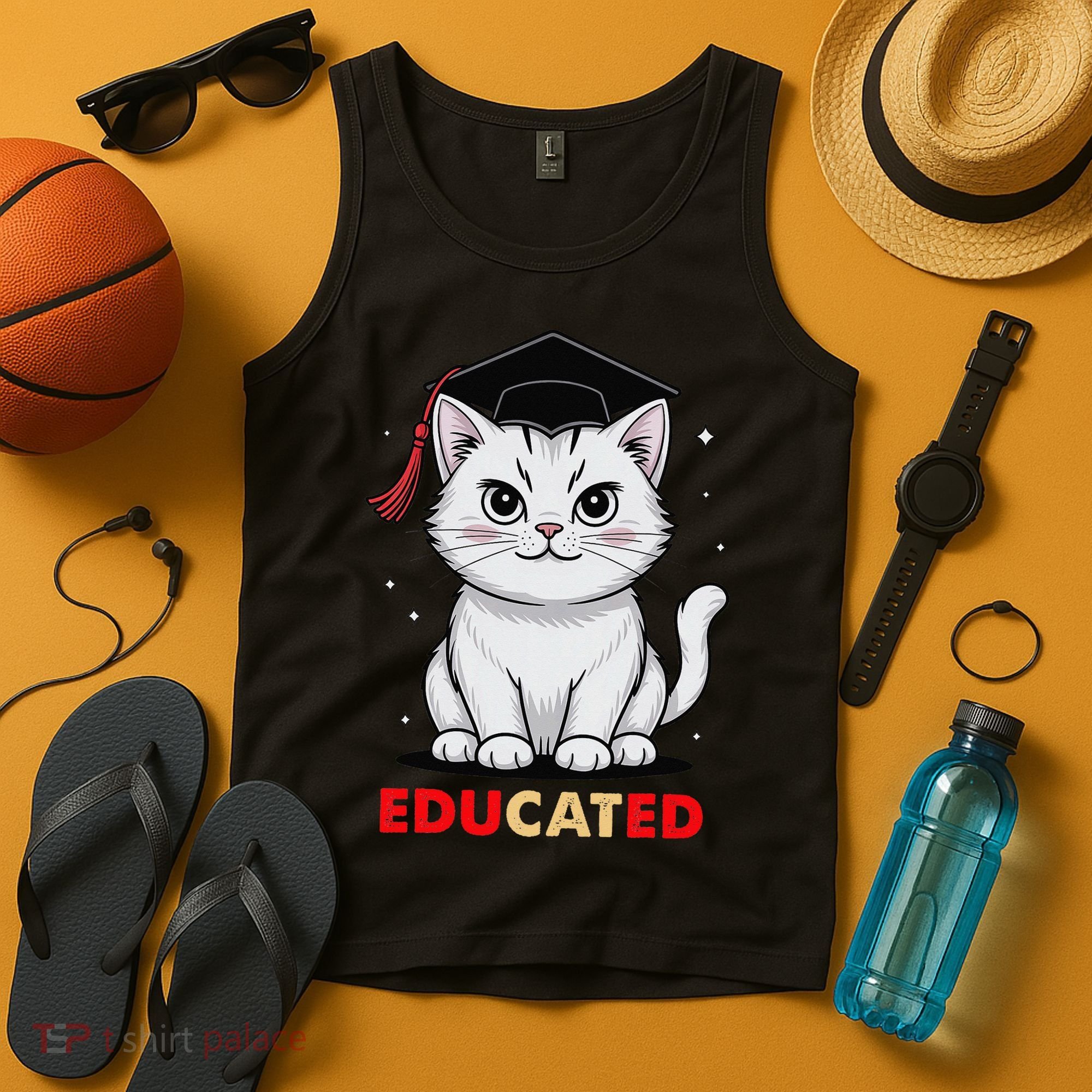 Educated Cat Graduation Cap Last Day Of School Tank Top