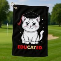 Educated Cat Graduation Cap Last Day Of School Golf Towel thumb 1
