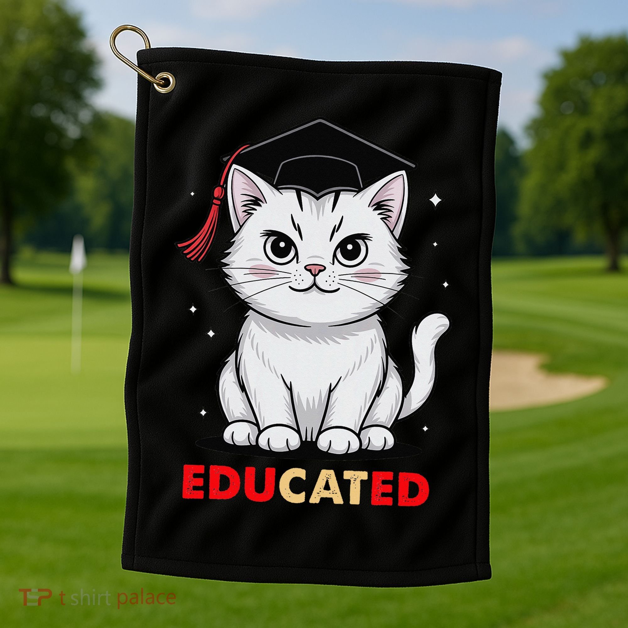 Educated Cat Graduation Cap Last Day Of School Golf Towel