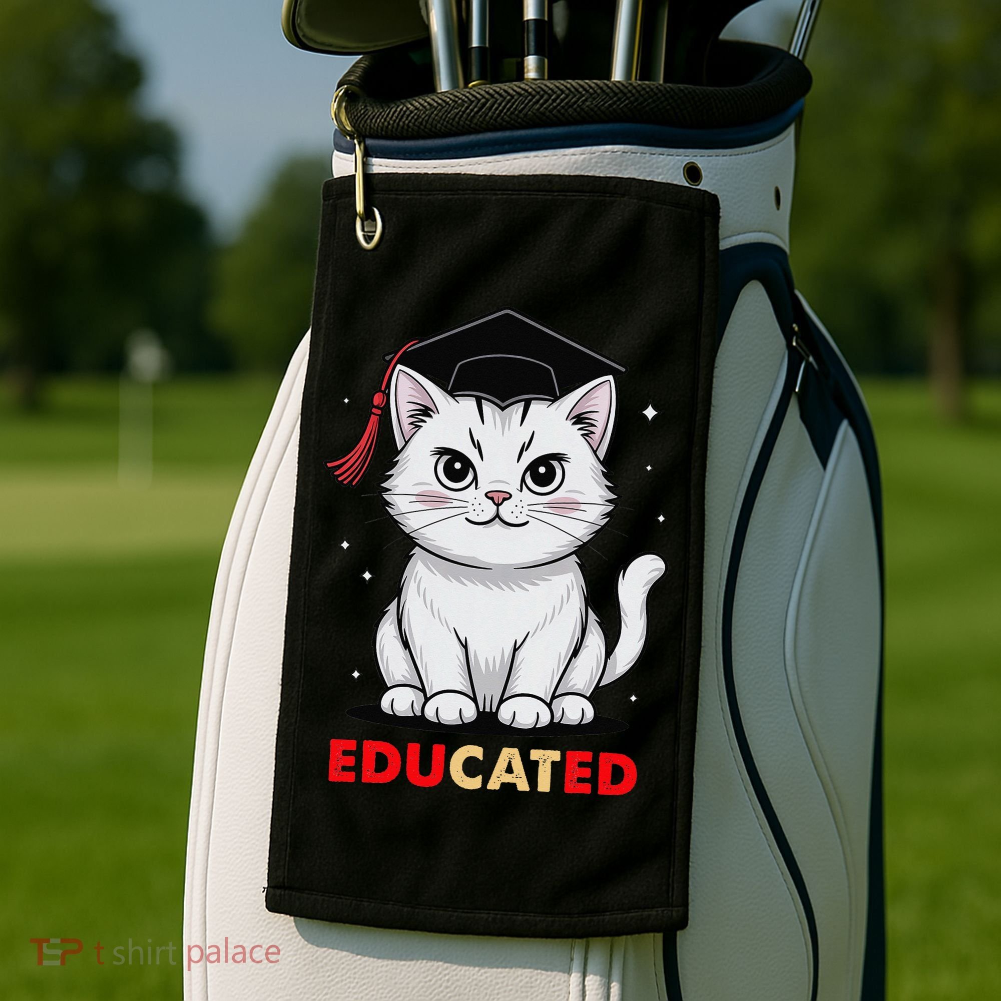 Educated Cat Graduation Cap Last Day Of School Golf Towel