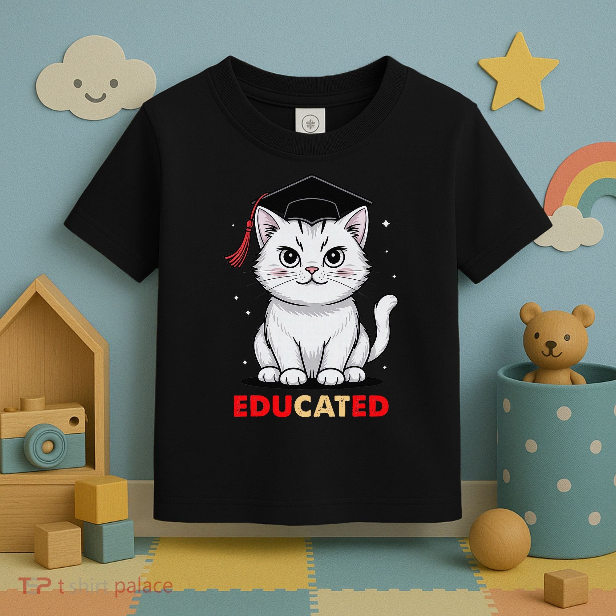 Educated Cat Graduation Cap Last Day Of School Toddler T-Shirt