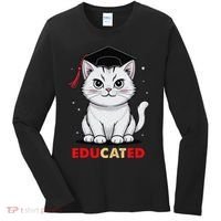 Educated Cat Graduation Cap Last Day Of School Women's Long Sleeve Shirt thumb 0