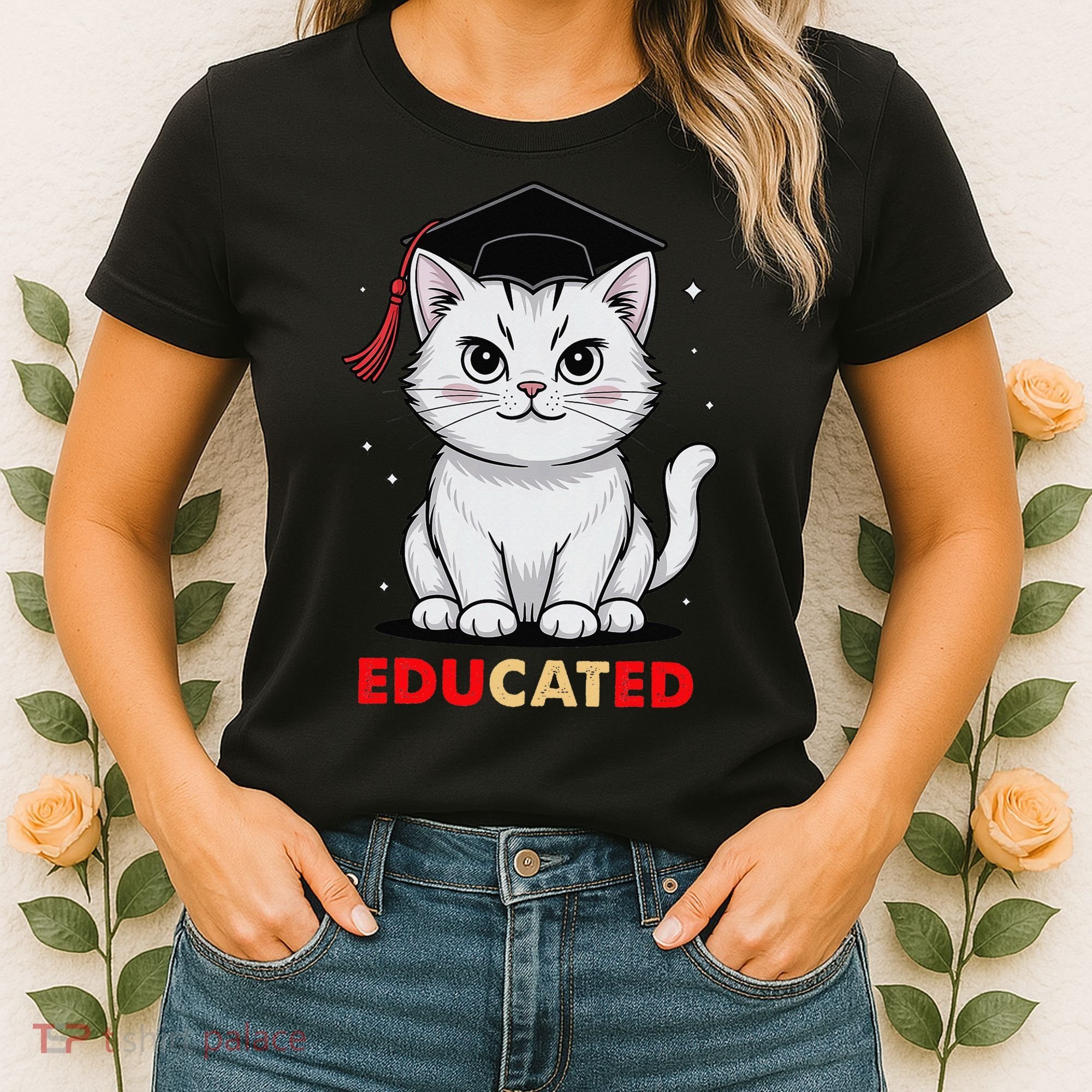 Educated Cat Graduation Cap Last Day Of School Women's T-Shirt