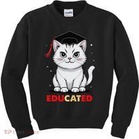 Educated Cat Graduation Cap Last Day Of School Kids Sweatshirt thumb 0