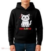 Educated Cat Graduation Cap Last Day Of School Kids Hoodie thumb 4