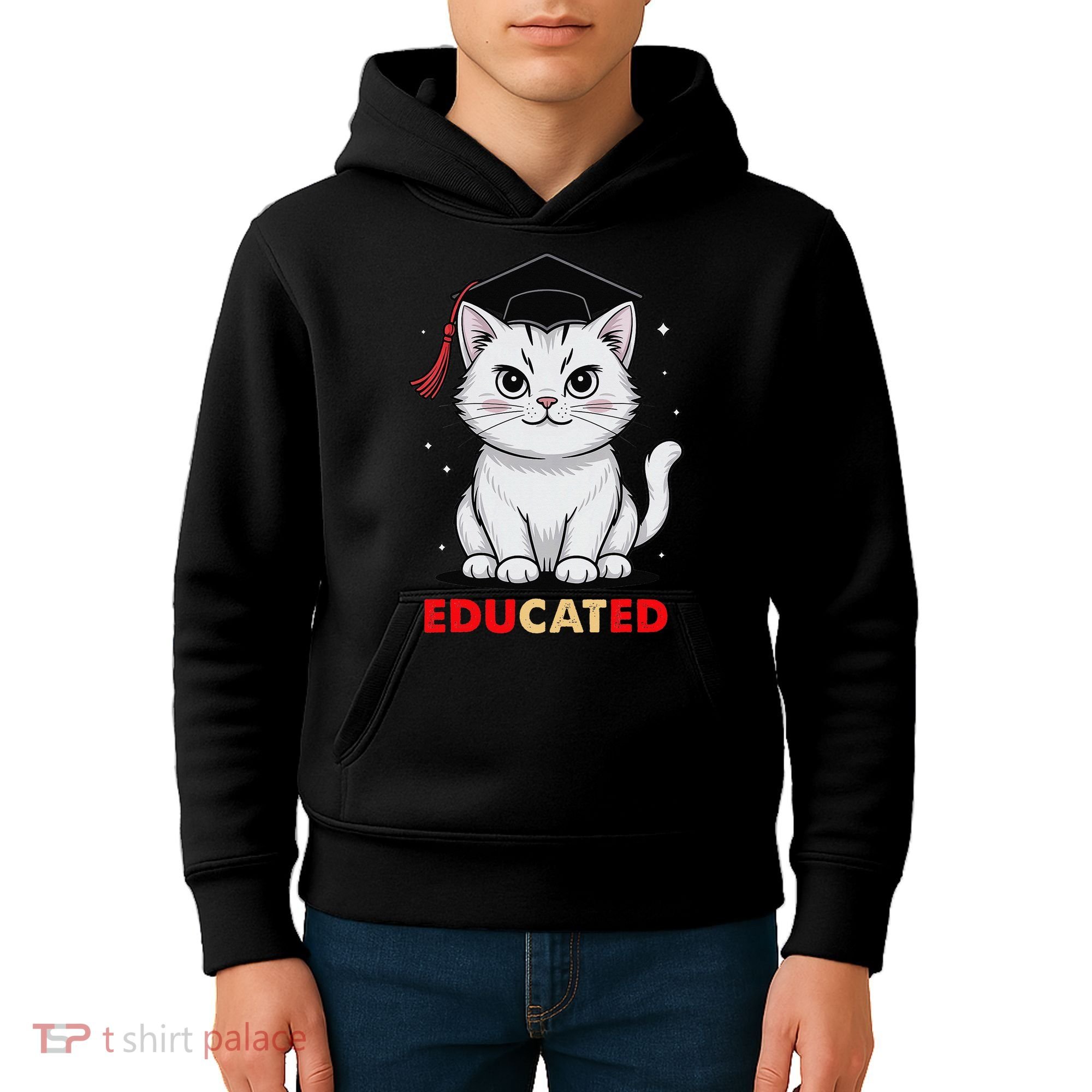 Educated Cat Graduation Cap Last Day Of School Kids Hoodie