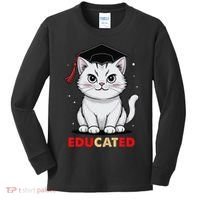 Educated Cat Graduation Cap Last Day Of School Kids Long Sleeve Shirt thumb 0