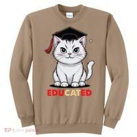 Educated Cat Graduation Cap Last Day Of School Sweatshirt thumb 0