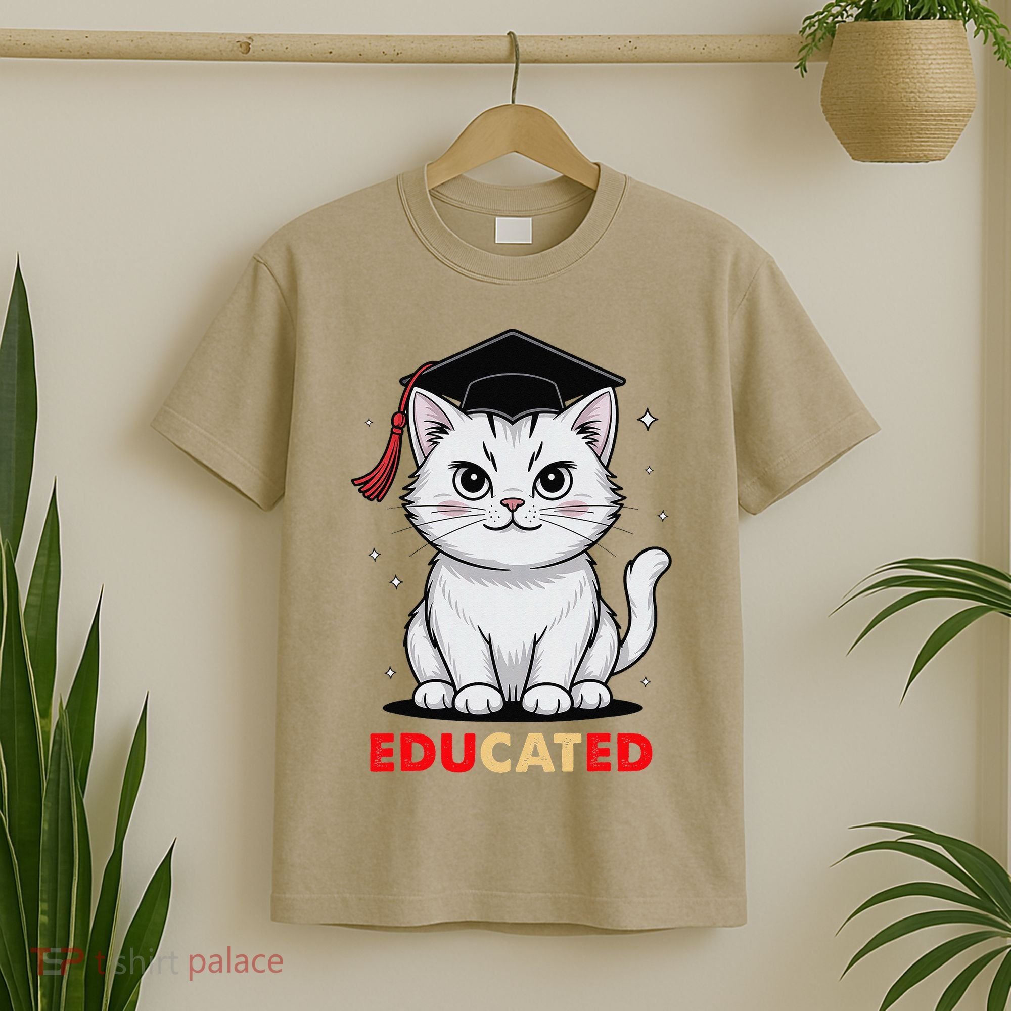 Educated Cat Graduation Cap Last Day Of School T-Shirt
