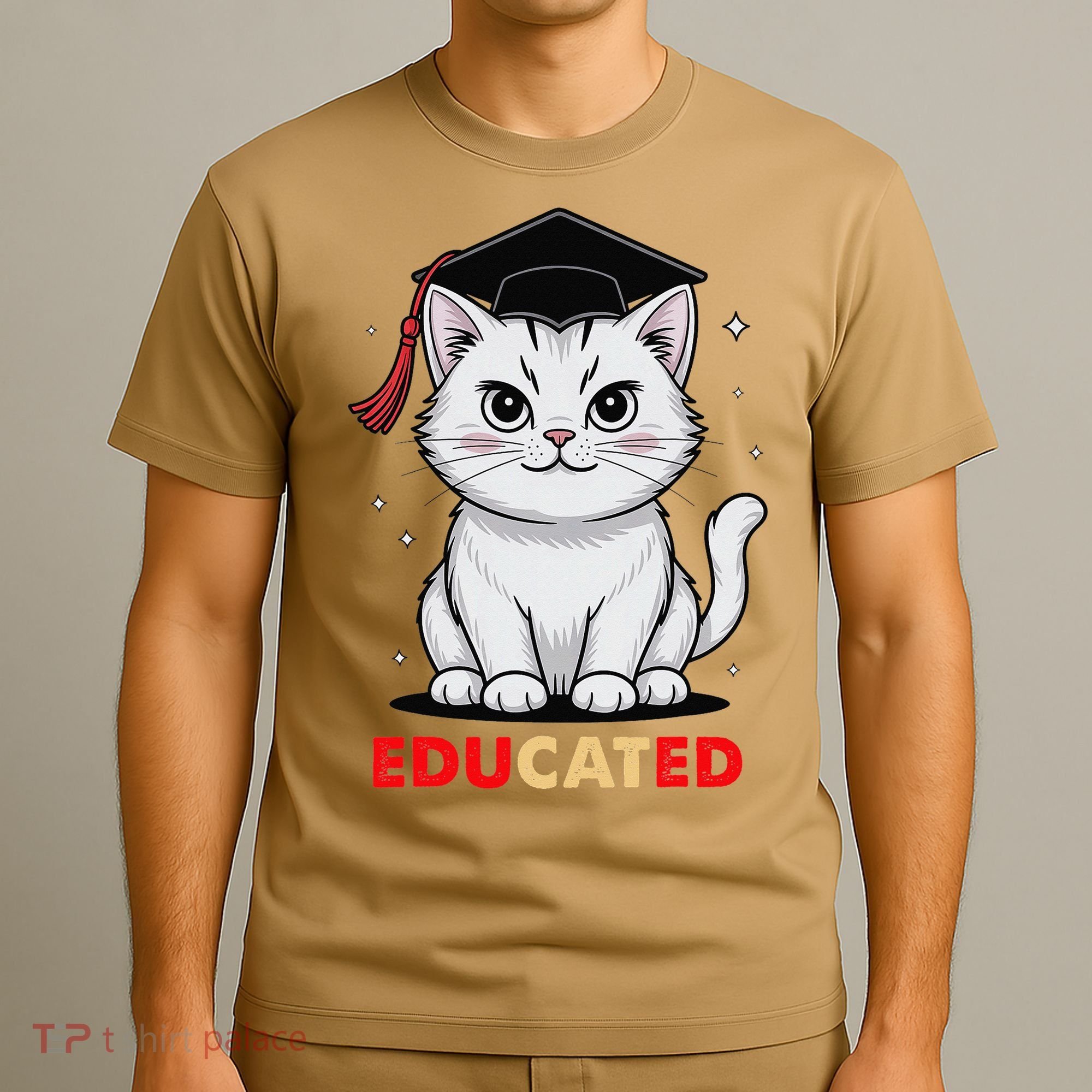Educated Cat Graduation Cap Last Day Of School T-Shirt