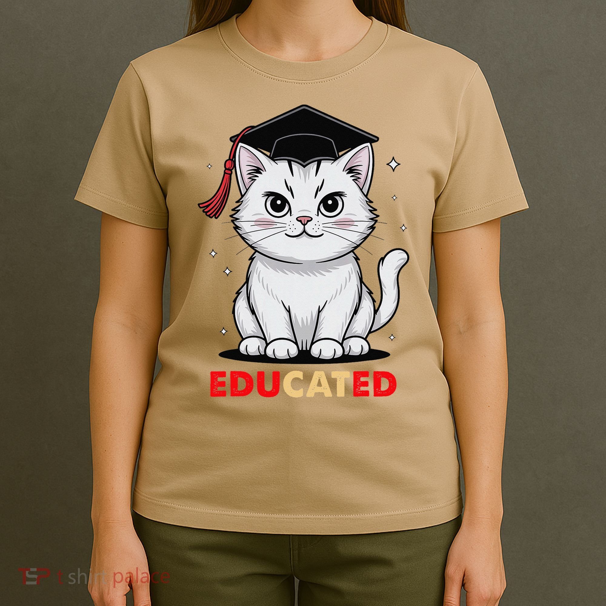 Educated Cat Graduation Cap Last Day Of School T-Shirt