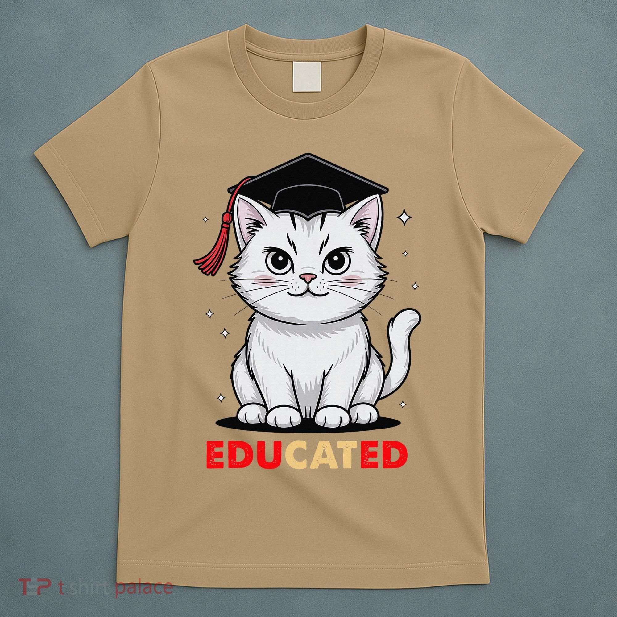 Educated Cat Graduation Cap Last Day Of School T-Shirt