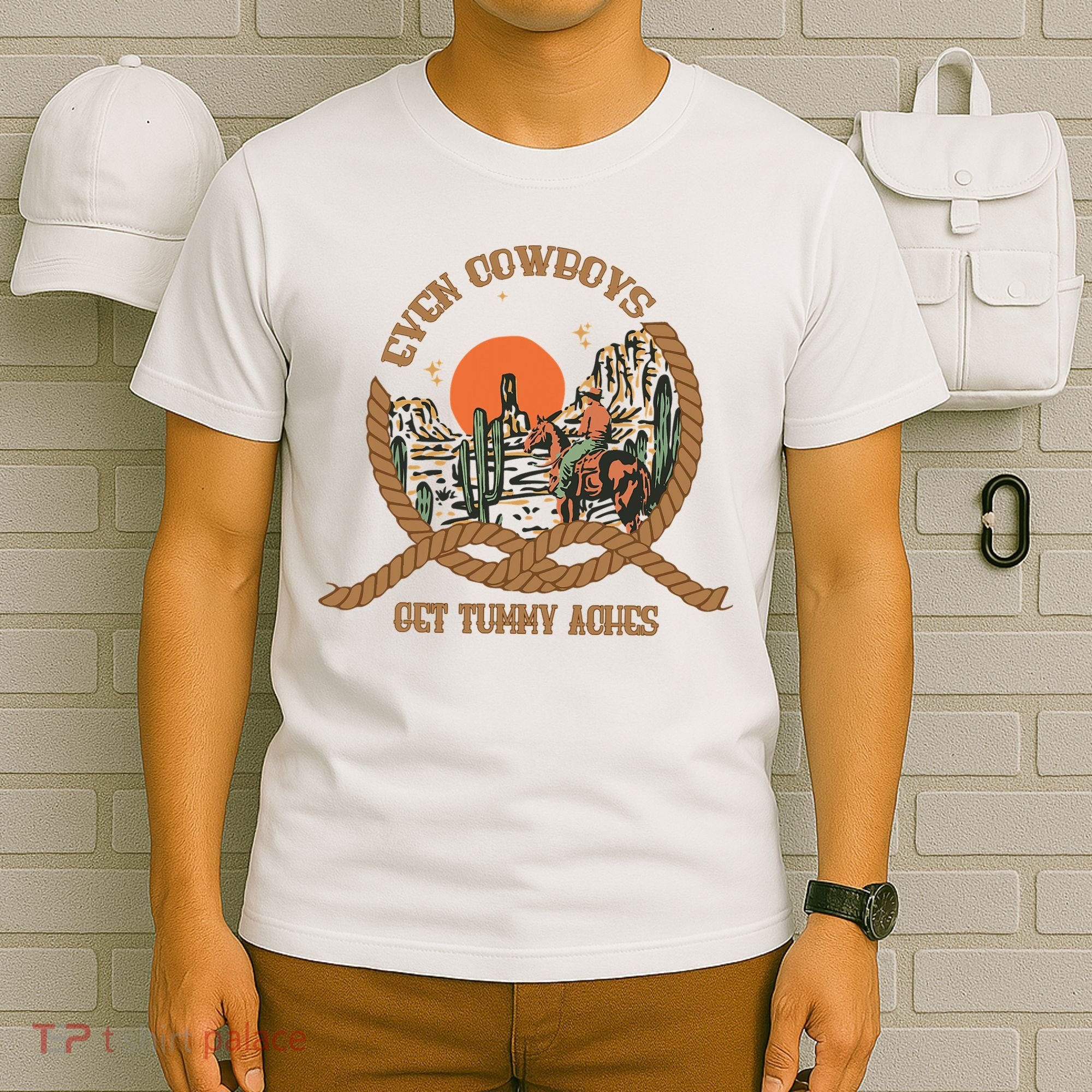 Even Cowboys Get Tummy Aches Funny Retro Vintage T-Shirt