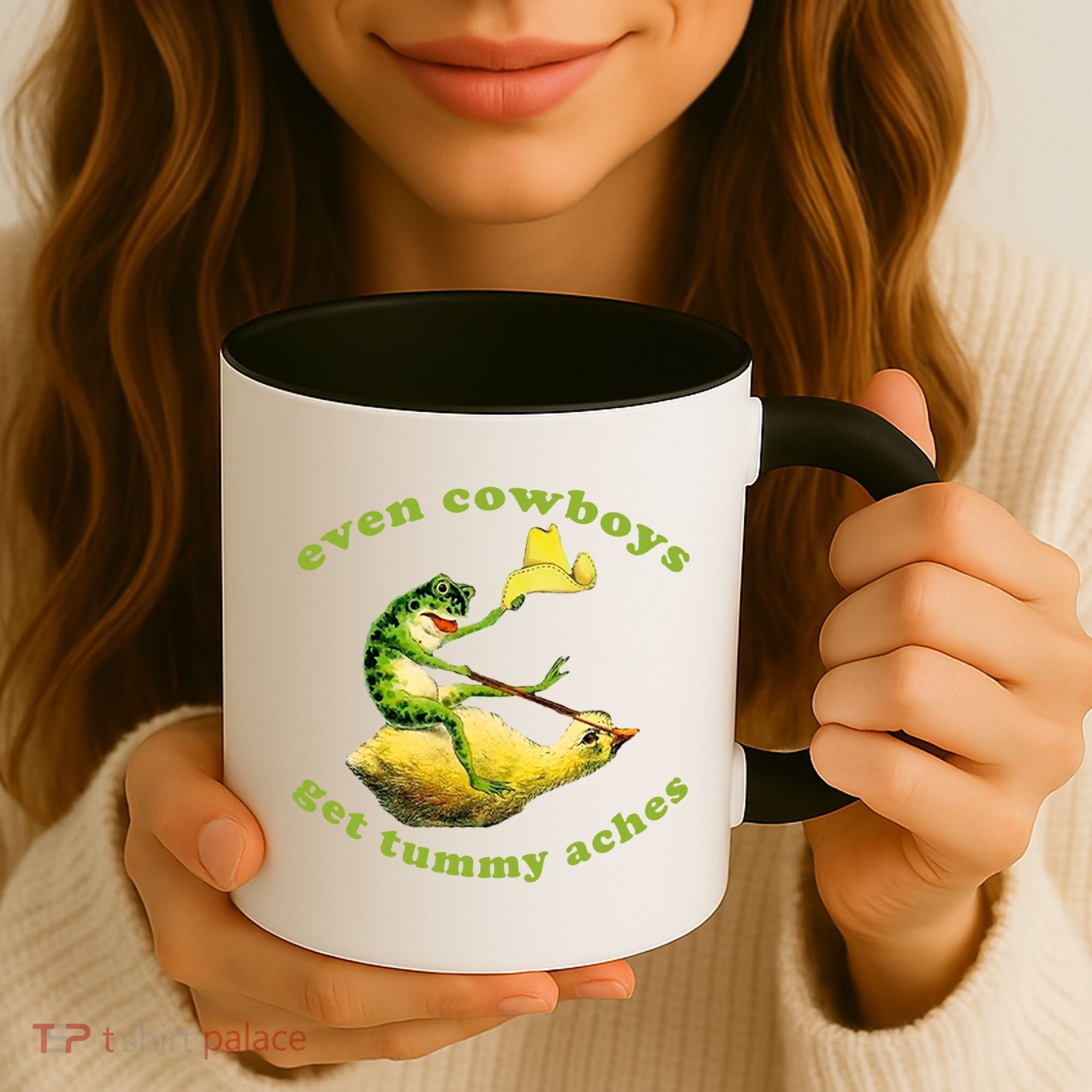 Even Cowboys Get Tummy Aches Frog Wearing Cowboy Hat Coffee Mug