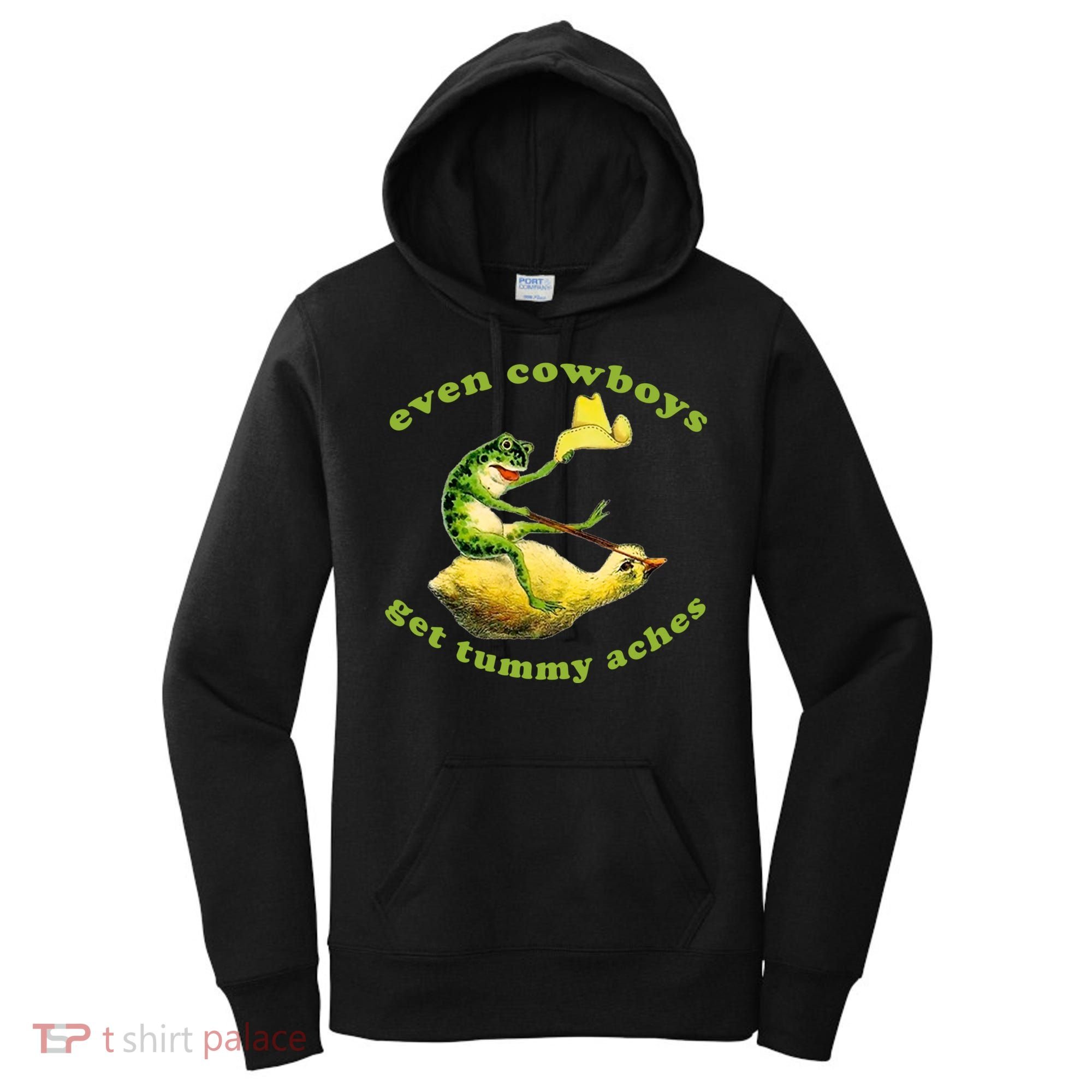 Even Cowboys Get Tummy Aches Frog Wearing Cowboy Hat Women's Hoodie