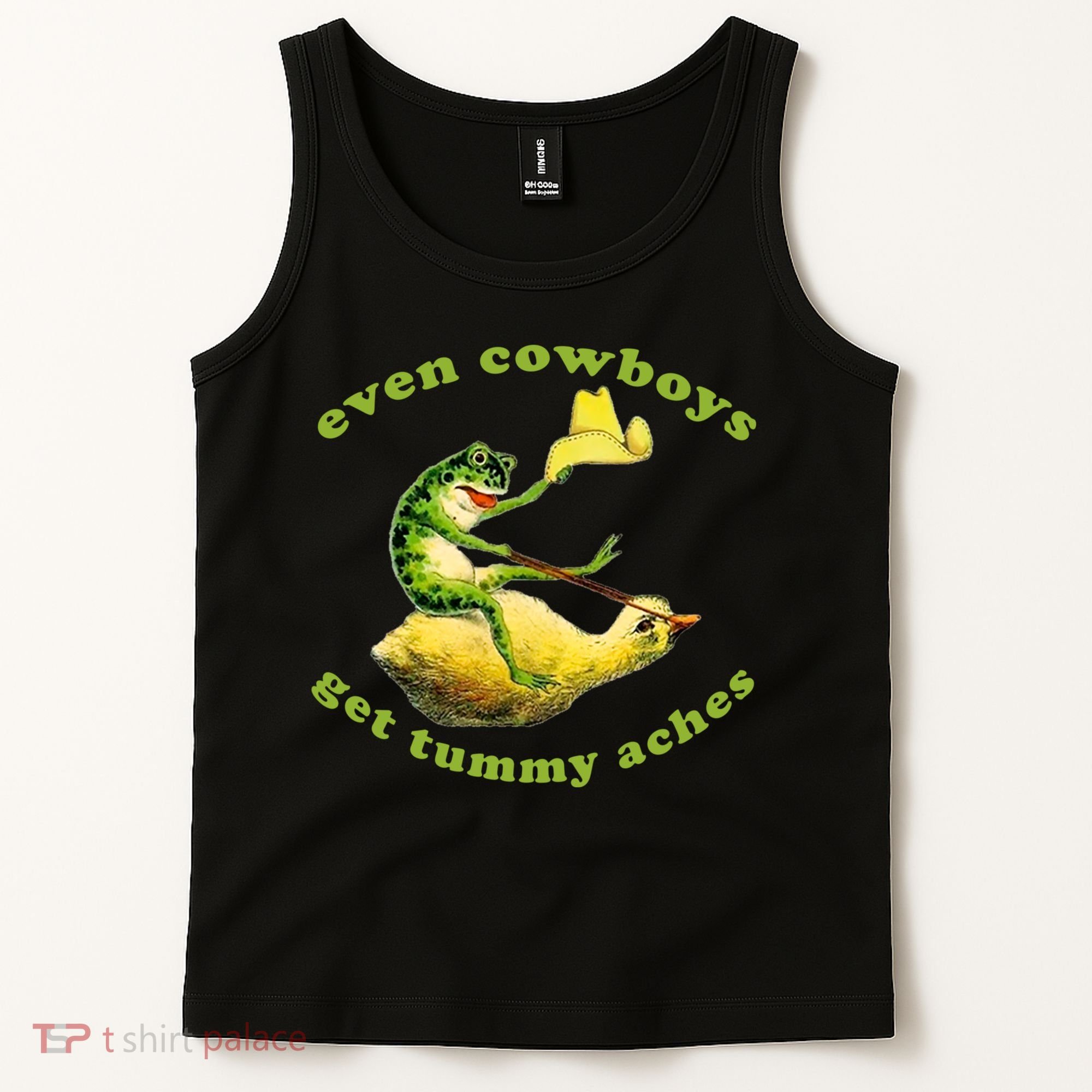 Even Cowboys Get Tummy Aches Frog Wearing Cowboy Hat Tank Top