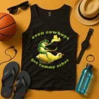 Even Cowboys Get Tummy Aches Frog Wearing Cowboy Hat Tank Top thumb 4