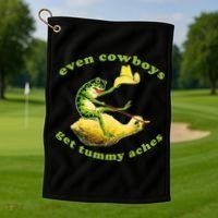 Even Cowboys Get Tummy Aches Frog Wearing Cowboy Hat Golf Towel thumb 1