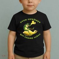 Even Cowboys Get Tummy Aches Frog Wearing Cowboy Hat Toddler T-Shirt thumb 2