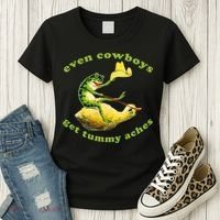 Even Cowboys Get Tummy Aches Frog Wearing Cowboy Hat Women's T-Shirt thumb 3