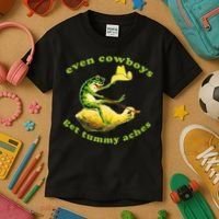 Even Cowboys Get Tummy Aches Frog Wearing Cowboy Hat Kids T-Shirt thumb 3
