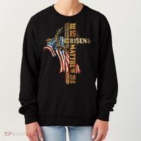 Easter Cross He Is Risen Jesus Christian USA Flag Women Women's Sweatshirt thumb 0