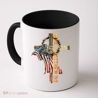 Easter Cross He Is Risen Jesus Christian USA Flag Women Coffee Mug thumb 0