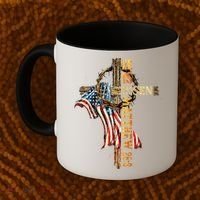 Easter Cross He Is Risen Jesus Christian USA Flag Women Coffee Mug thumb 2