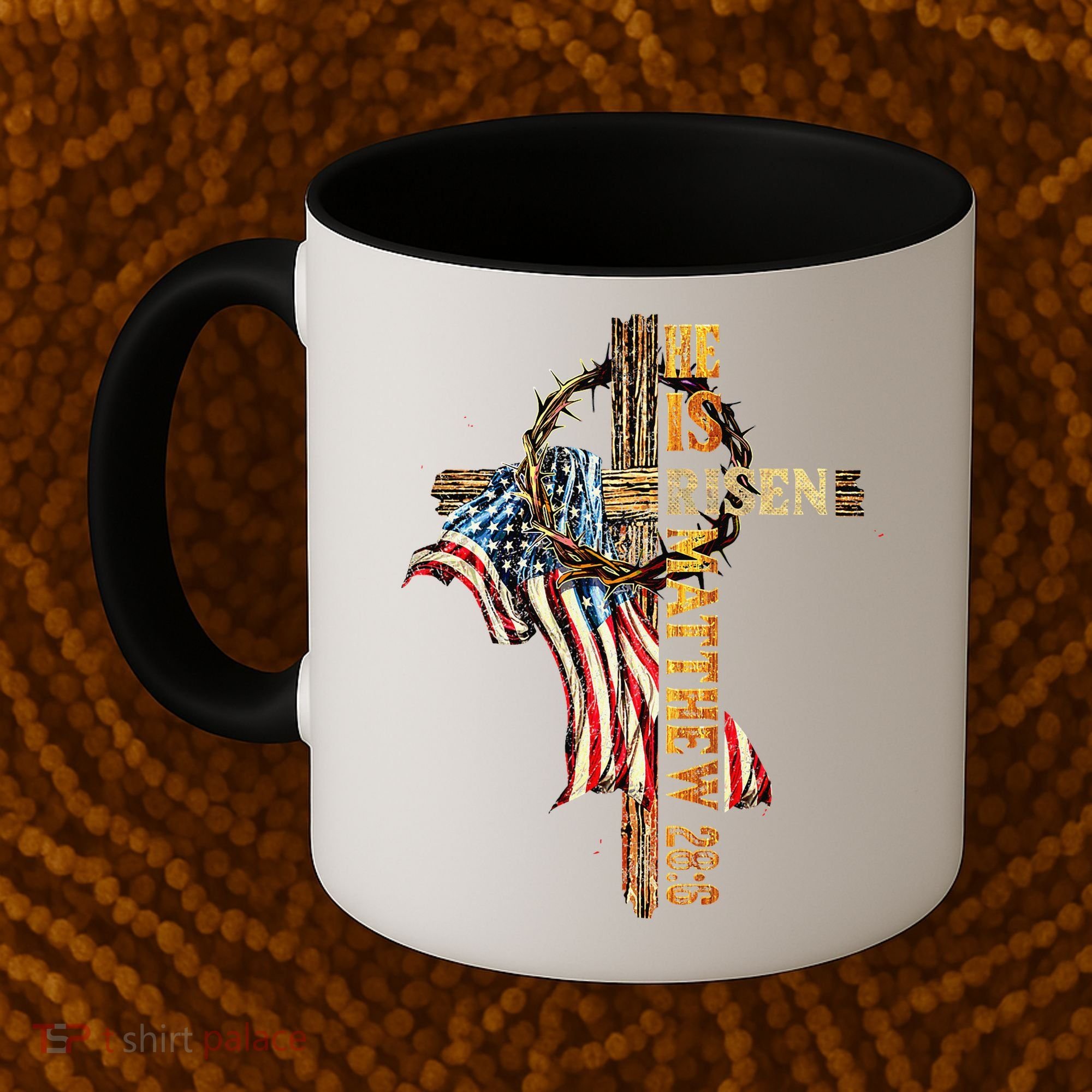 Easter Cross He Is Risen Jesus Christian USA Flag Women Coffee Mug