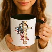 Easter Cross He Is Risen Jesus Christian USA Flag Women Coffee Mug thumb 3