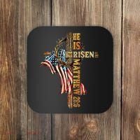 Easter Cross He Is Risen Jesus Christian USA Flag Women Coaster thumb 0