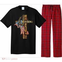 Easter Cross He Is Risen Jesus Christian USA Flag Women Pajama Set thumb 0
