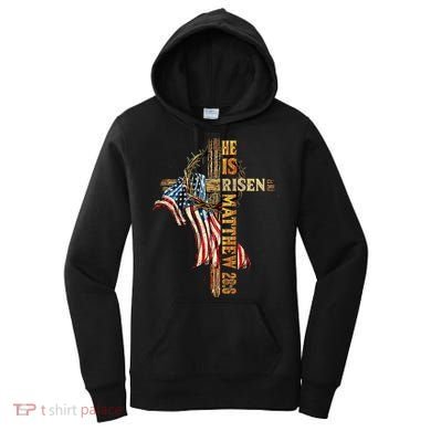 Easter Cross He Is Risen Jesus Christian USA Flag Women Women's Hoodie
