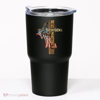 Easter Cross He Is Risen Jesus Christian USA Flag Women Tumbler thumb 0